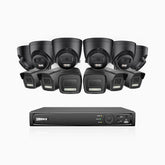 H500P - 3K 16 Channel PoE Security System with 6 Bullet & 6 Turret Cameras, Color & IR Night Vision, 3072*1728 Resolution, f/1.6 Aperture (0.005 Lux), Human & Vehicle Detection, Built-in Microphone,IP67